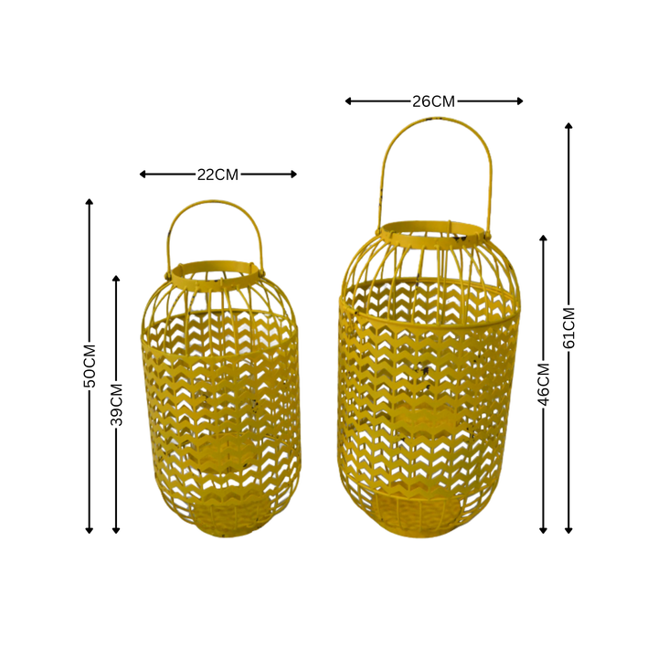 Candle Holder - Lantern Set of 2 Yellow