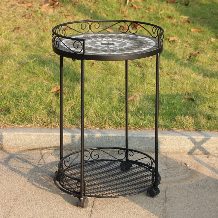 Trolley - with Wheels & Mosaic Top Black,Grey & White tones
