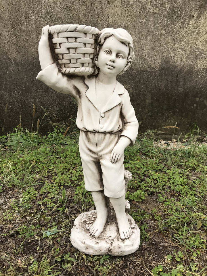 Statue - Holding Basket Planter Boy