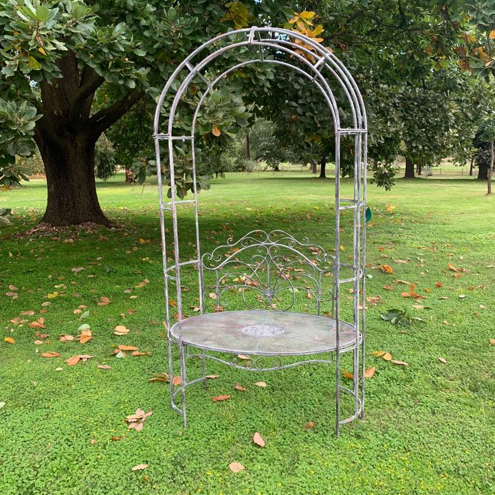 Garden Arch - with Round Bench Seat Dark Grey