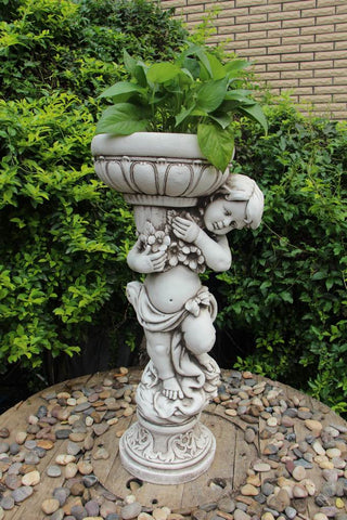 Statue Boy Flower Pot Plant Holder Garden Sculpture 36x30x73cm High