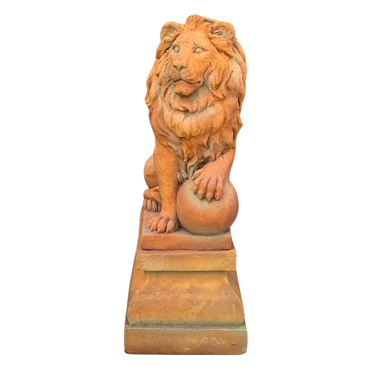 Statue Lion - with Ball Left on Pedestal