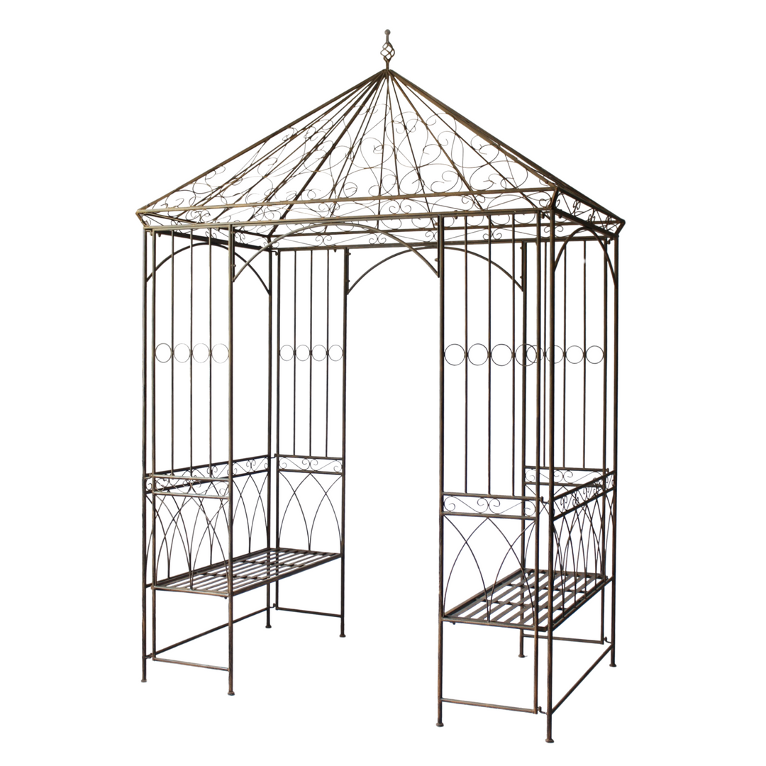 Gazebo with Bench Seats Rustic Brown
