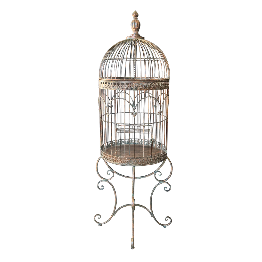 Bird Cage Plant Holder Stand in Antique Verdi Bronze