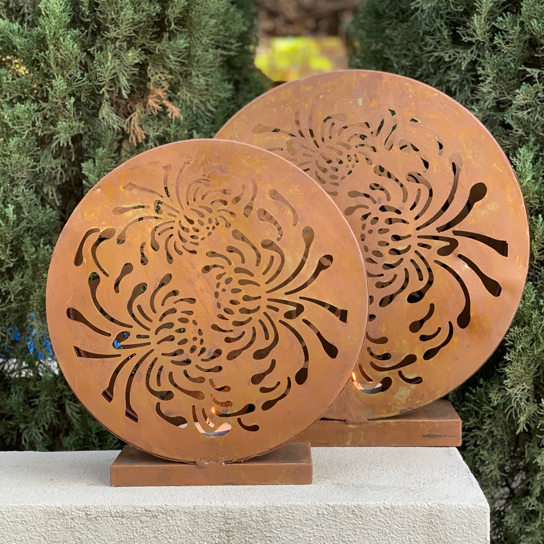 Candle Holder - Rustic Laser Round Set 2