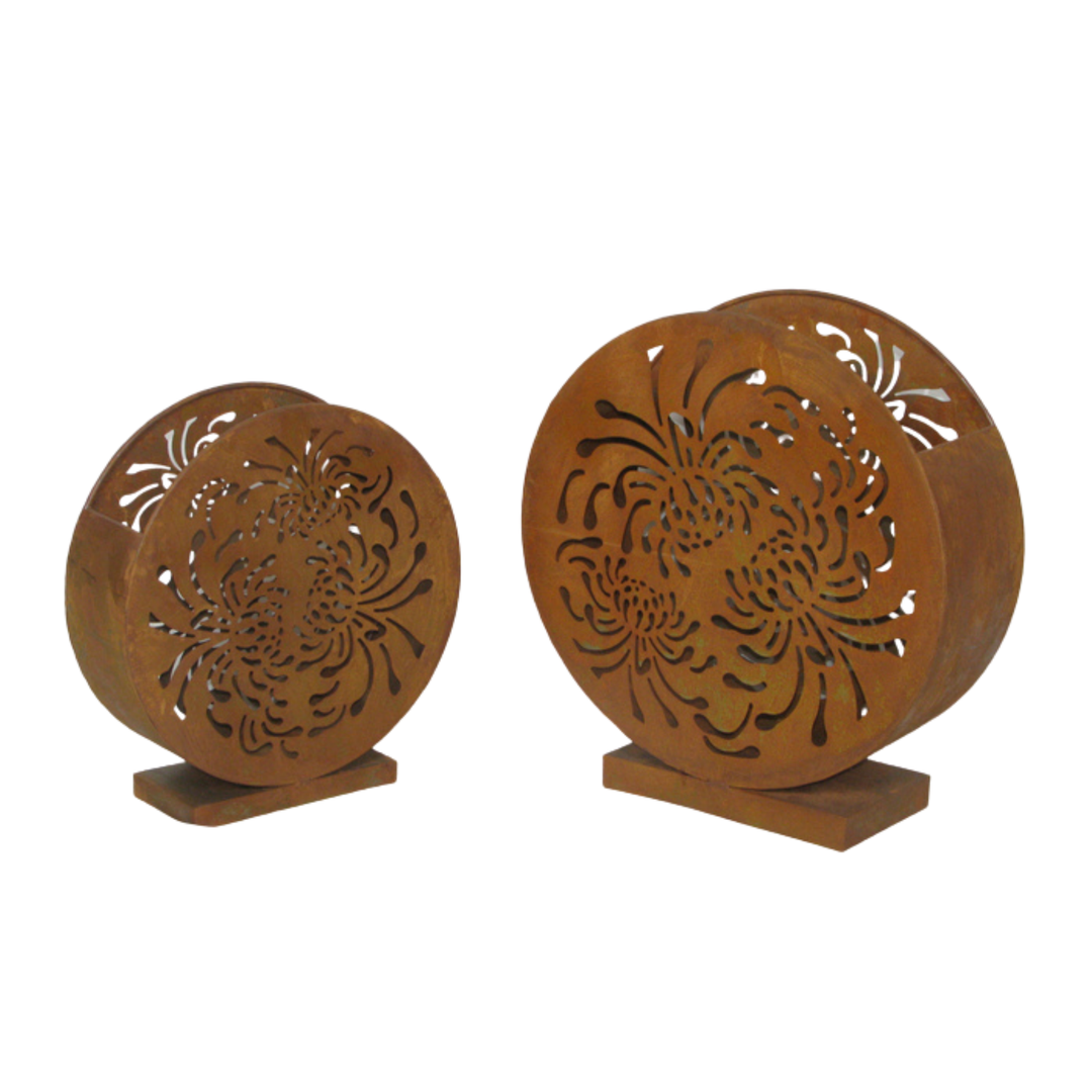 Candle Holder - Rustic Laser Round Set 2
