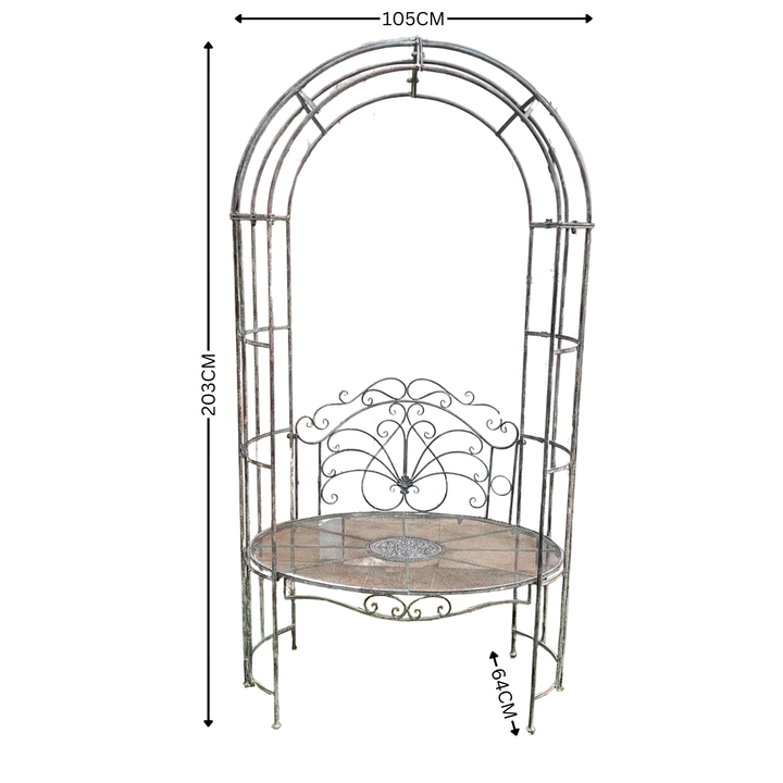 Garden Arch - with Round Bench Seat Dark Grey