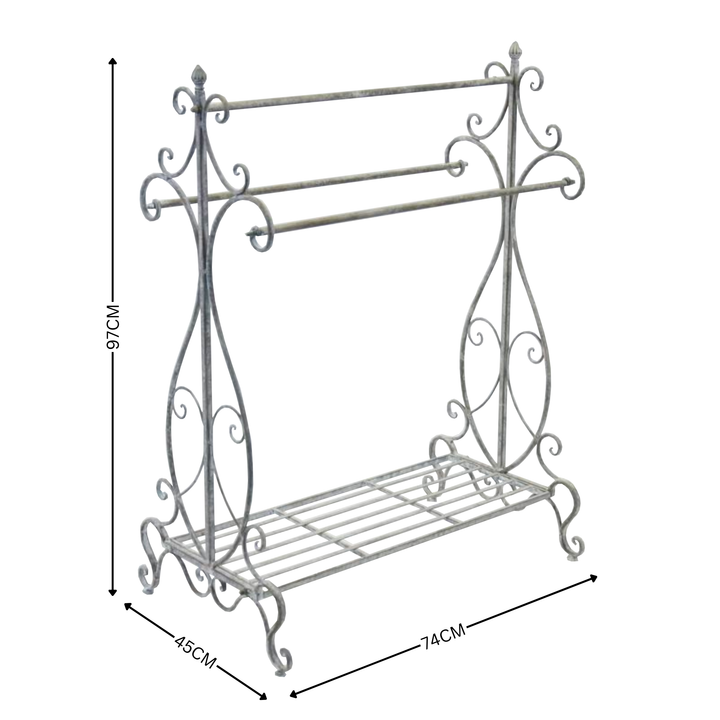 Towel Rack Holder Metal Antique Grey Wash