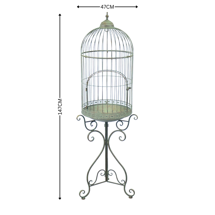 Bird Cage - on Stand Rustic Green