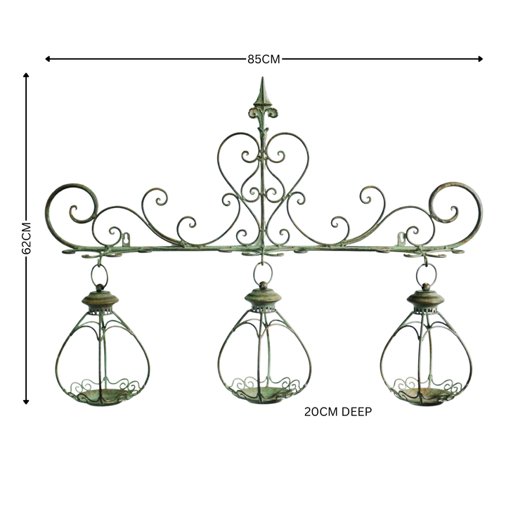 Wall Planter - with three Hanging Planters Rustic Green