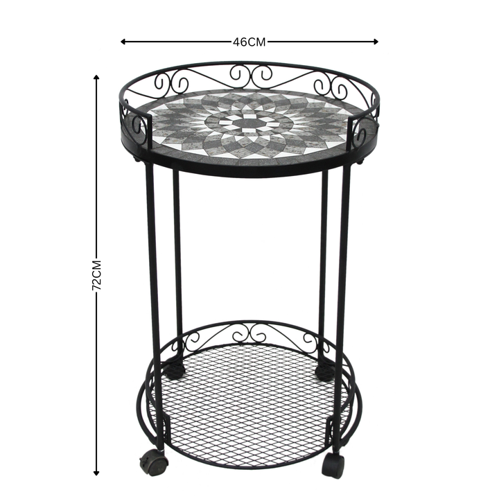 Trolley - with Wheels & Mosaic Top Black,Grey & White tones