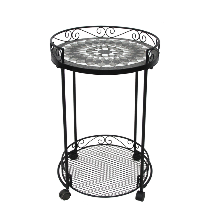 Trolley - with Wheels & Mosaic Top Black,Grey & White tones