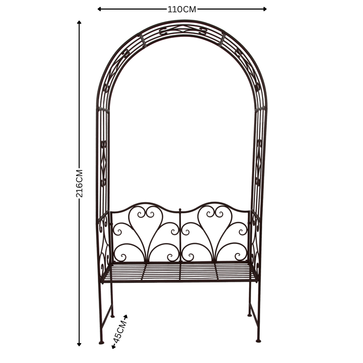 Garden Arch - with Bench Seat Rustic Brown