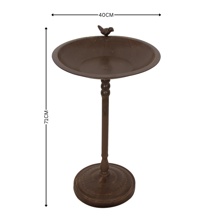 Bird Bath/Feeder - Rustic Brown with Cast Bird