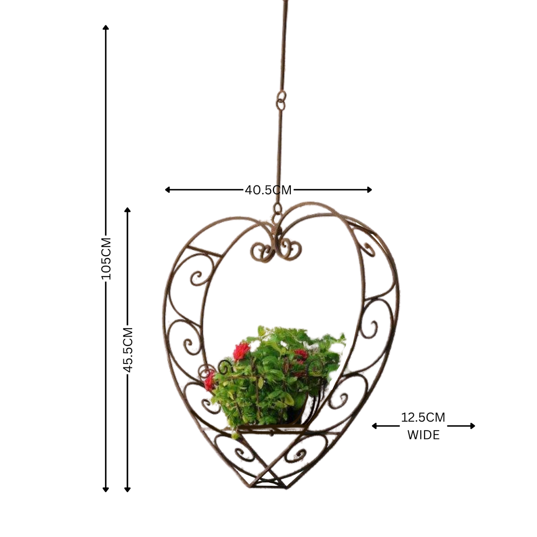 Hanging Planter - Heart Medium Rustic Brown