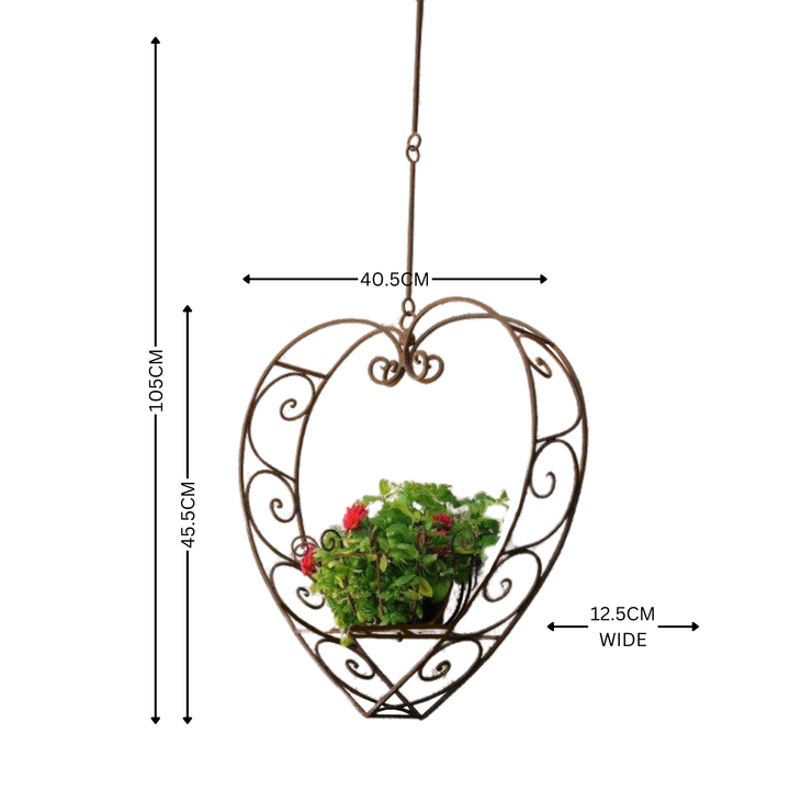 Hanging Planter - Heart Medium Rustic Brown