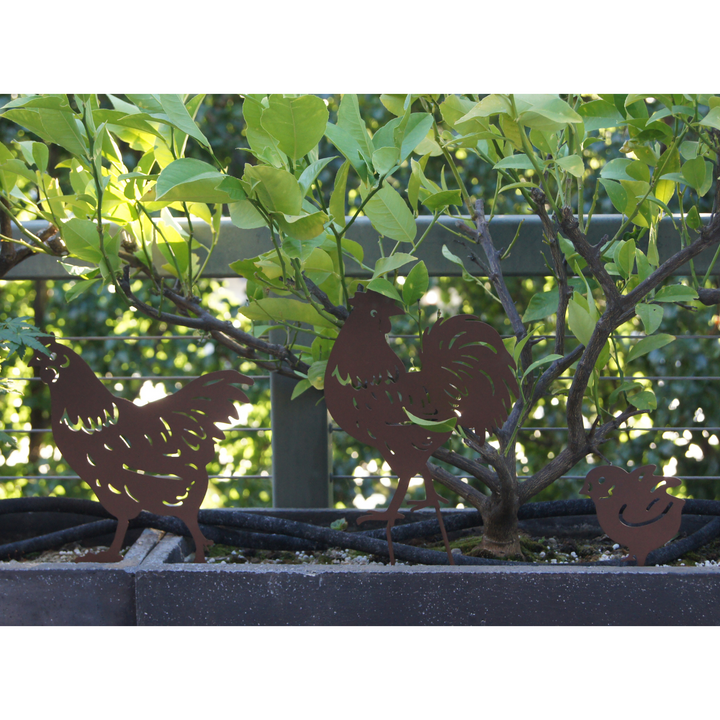 Garden Stake - Family Rooster, Hen, Chick