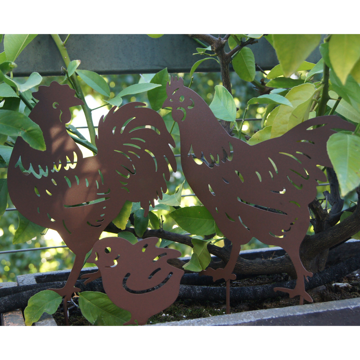 Garden Stake - Family Rooster, Hen, Chick