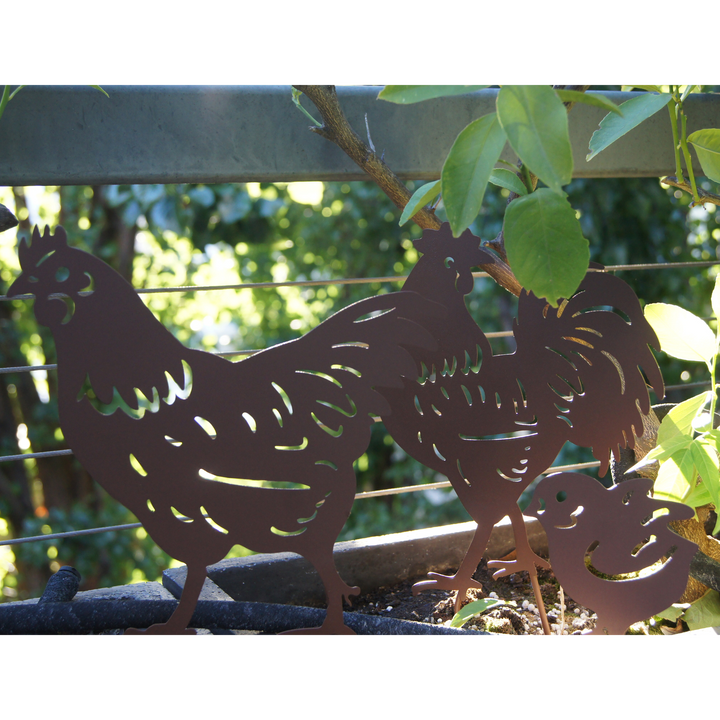Garden Stake - Family Rooster, Hen, Chick