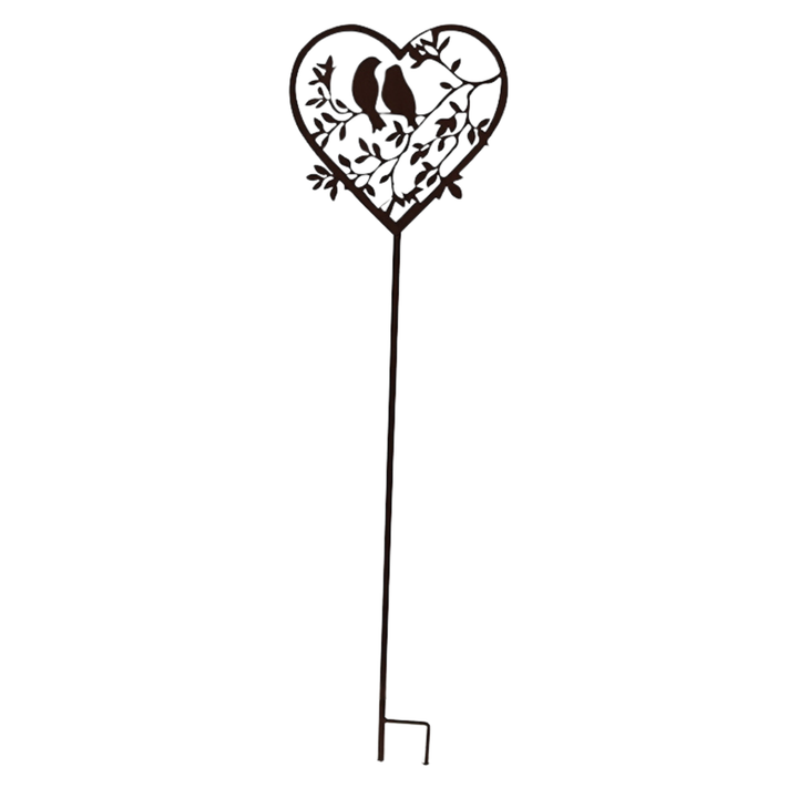 Garden Stake - Heart with Two Birds and Leaves