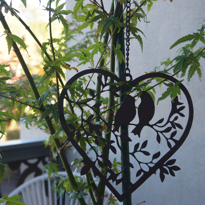 Hanging Heart with 2 Birds and Leaves