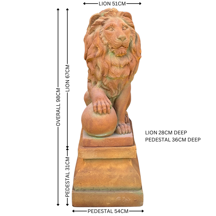 Statue Lion - with Ball on Pedestal Right