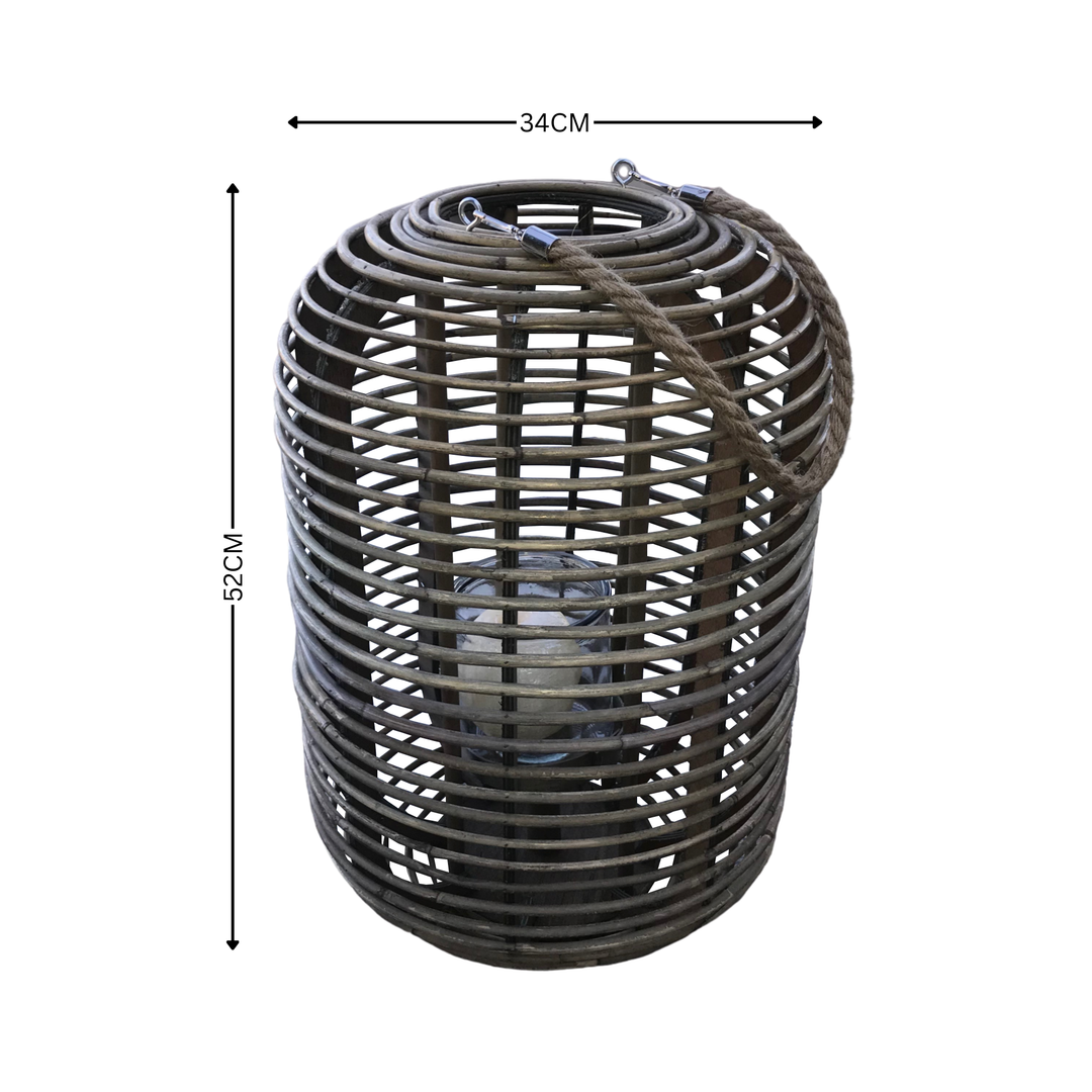 Candle Holder - Rattan Cylinder Shape w Glass Insert