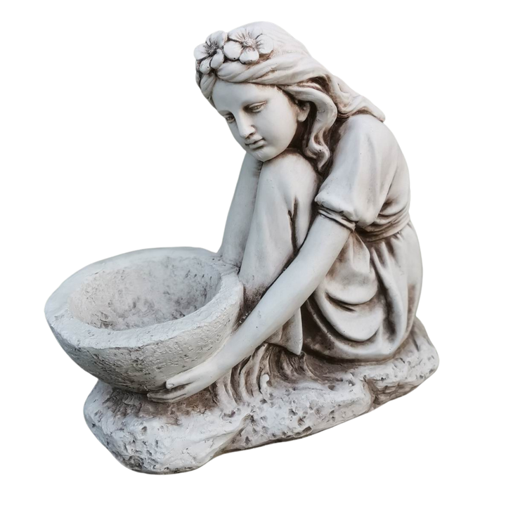 Statue - Girl Holding Birdfeeder Bowl