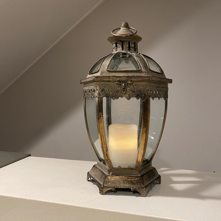 Metal Lantern with Glass - Pearl