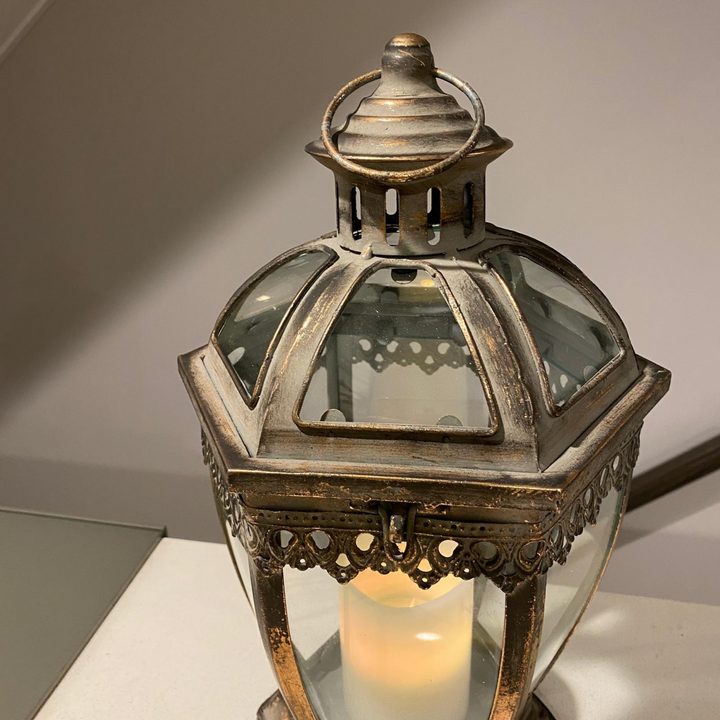 Metal Lantern with Glass - Pearl