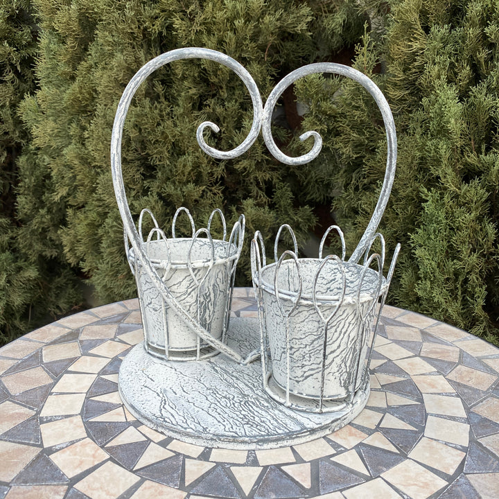 Plant Stand - Two Baskets Distressed Cream