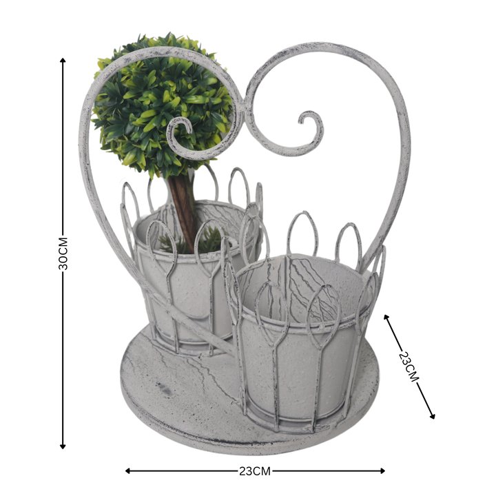 Plant Stand - Two Baskets Distressed Cream