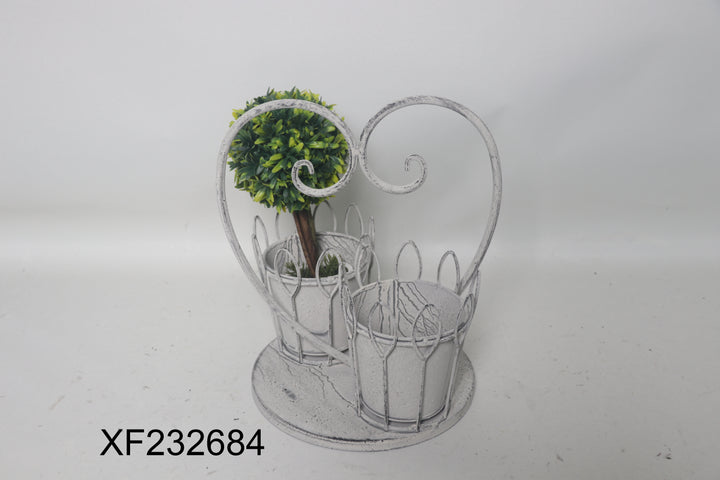 Plant Stand - Two Baskets Distressed Cream