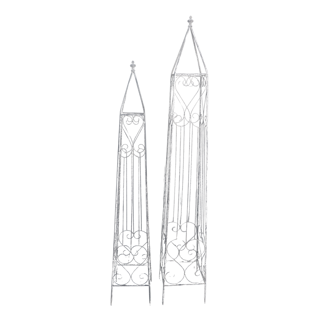 Plant Trellis - Obelisk Climbing Support Frame Set of Two Distressed Cream