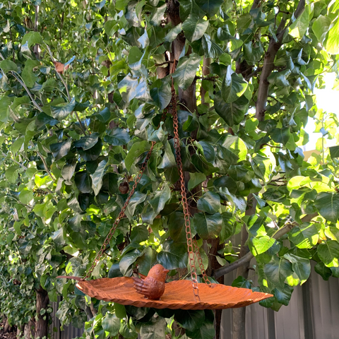 Birdfeeder Hanging Leaf with Bird Rust 45x21x58 cm