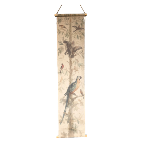 Wall Decor Hanging Scroll Print on Fabric Unique Vintage Parrot Blue Bird Life 42x2.5x166cm High