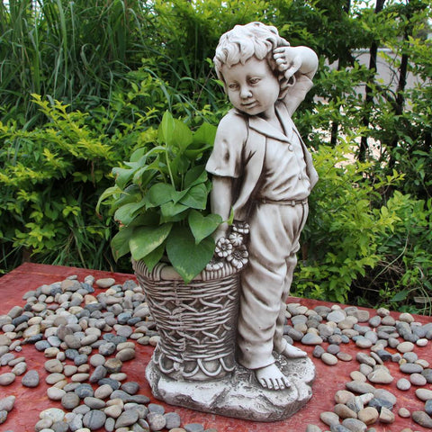 Statue Boy Flowerpot 36x24x69cm
