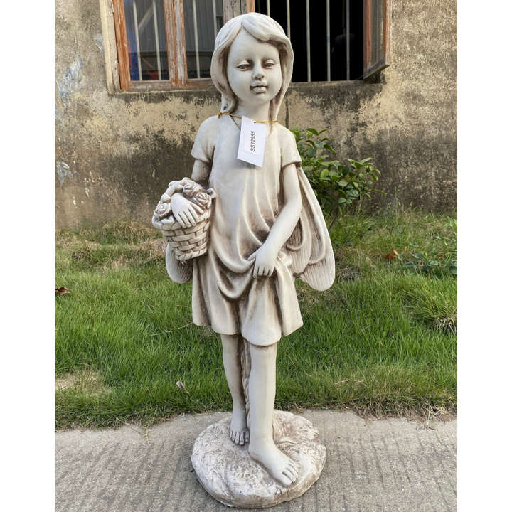 Statue Girl with Flower Basket