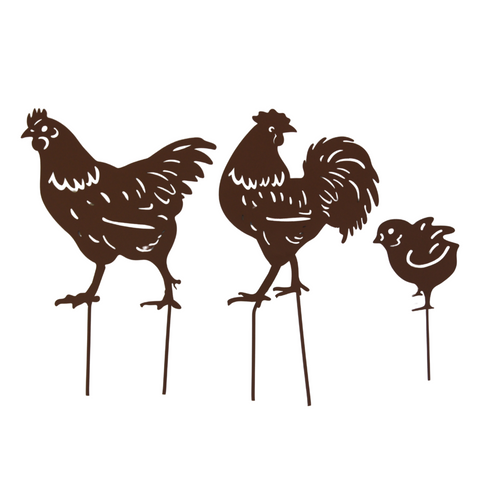 Garden Stake - Family Rooster, Hen, Chick