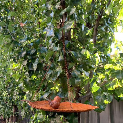 Birdfeeder Hanging Leaf with Bird Rust