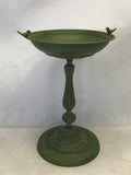 Birdbath/Feeder with Birds in Antique Rustic Green