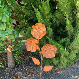 Garden Stake - Rust Decorative Three Flowers