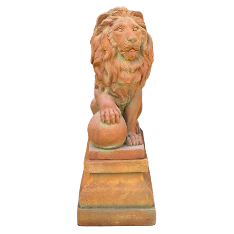 Statue Lion with Ball on Pedestal Right