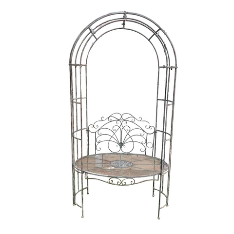 Garden Arch - with Round Bench Seat Dark Grey