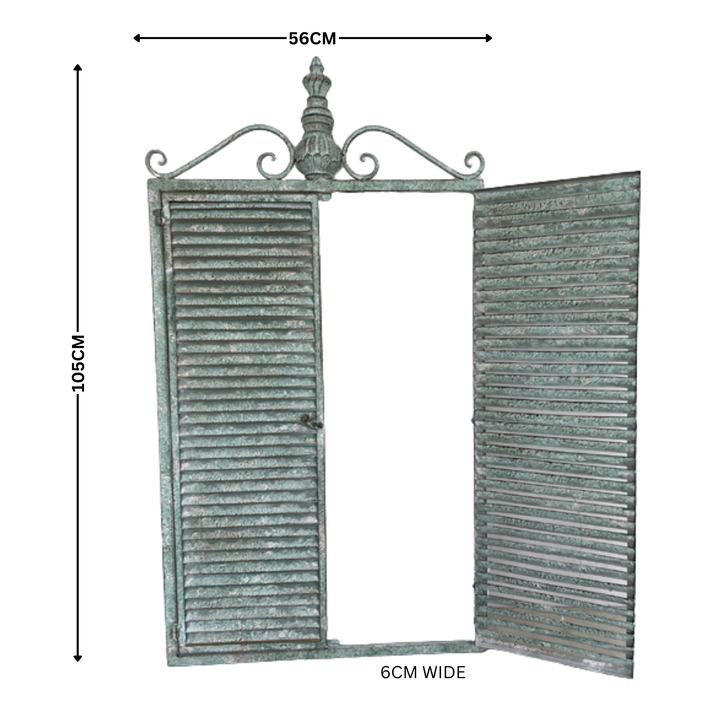 Mirror with Shutters Green Mottled White