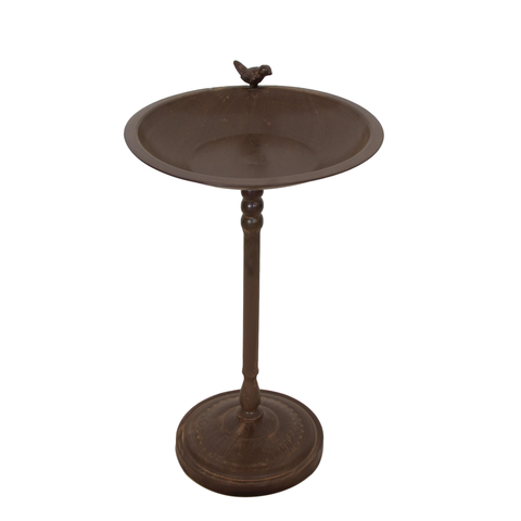 Birdfeeder/ bath Rustic Brown with Cast Bird