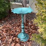 Bird Bath on Stand Green with Birds