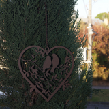 Hanging Heart with 2 Birds and Leaves