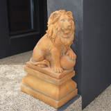 Statue Lion - with Ball Left on Pedestal