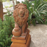 Statue Lion - with Ball on Pedestal Right